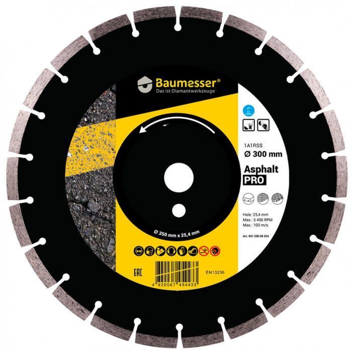 Круг алмазний відрізний 1A1R Baumesser Asphalt PRO 300х2.8/1.8х10х25.4-22 46374 фото