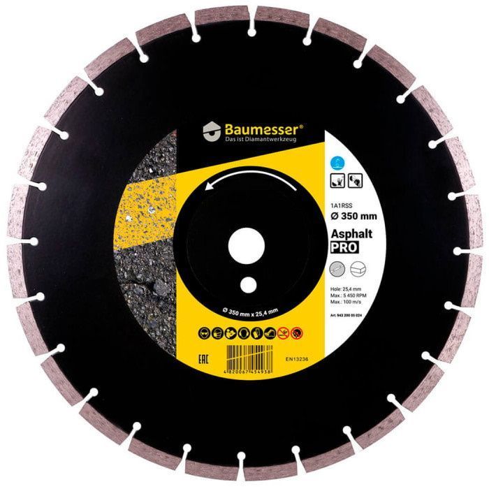 Круг алмазний 1A1R Baumesser Asphalt PRO 350х3.5/2.5х10х25.4-24 46375 фото