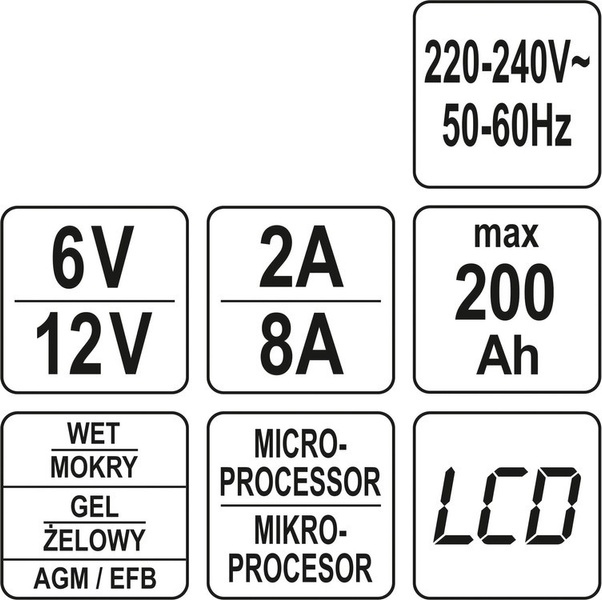 Зарядний пристрій з LCD дисплеєм YATO YT-83001 для акумуляторів 6V/12V 51251 фото